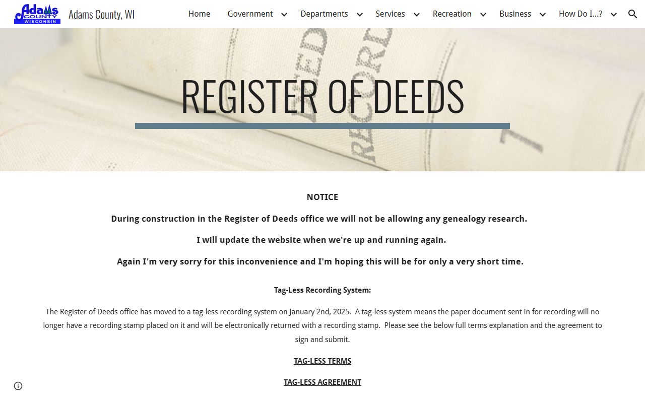 Adams County deed records register of deeds office