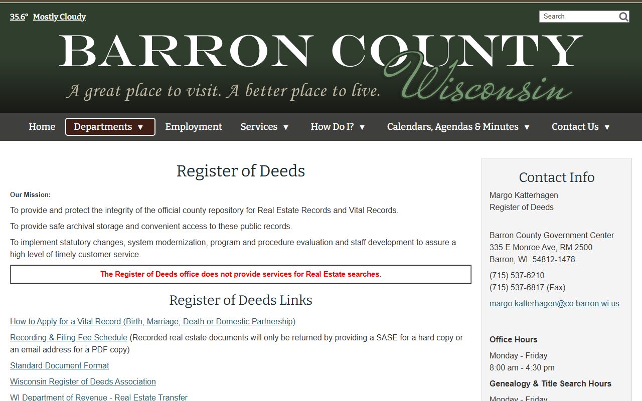 Barron County deed records register of deeds office