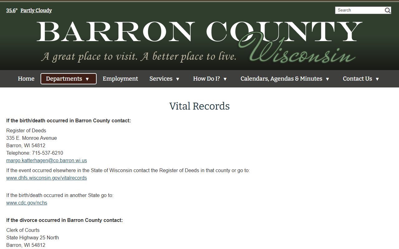 Barron County deed records vital records contact
