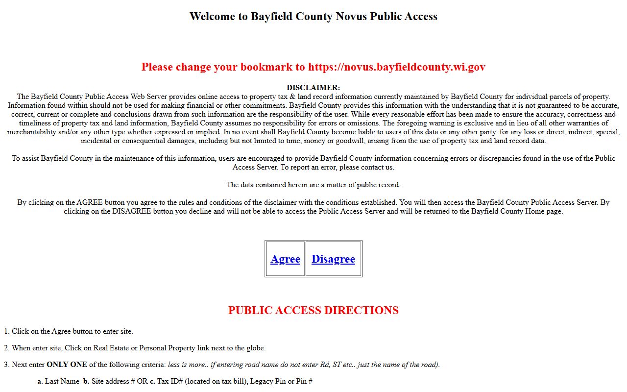 Bayfield County deed records Novus public access