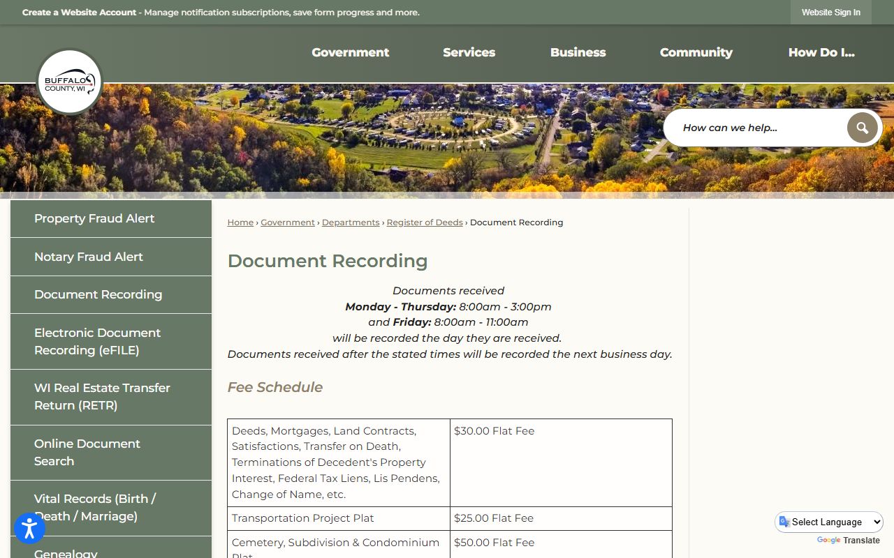 Buffalo County deed records document recording