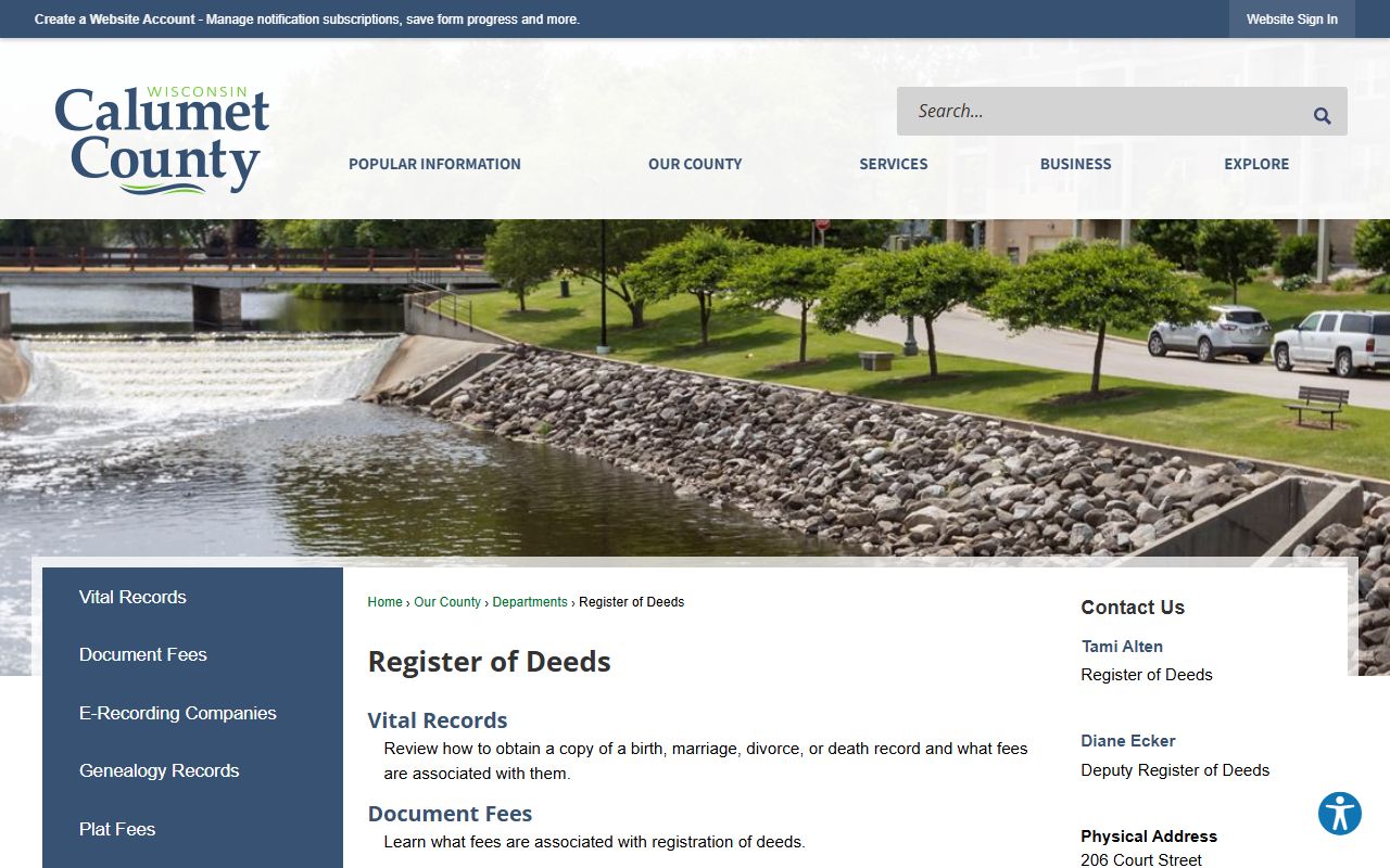 Calumet County deed records register of deeds office