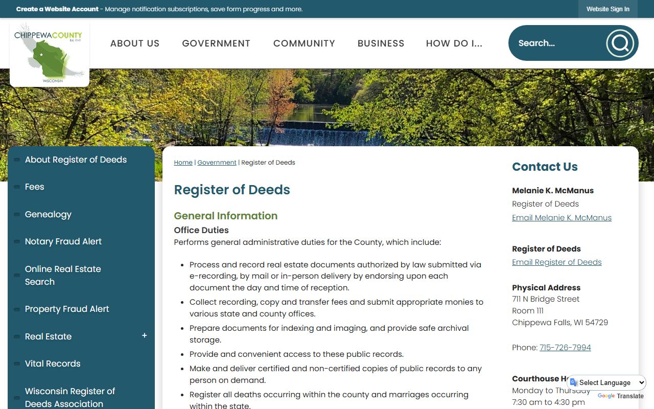 Chippewa County deed records register of deeds office