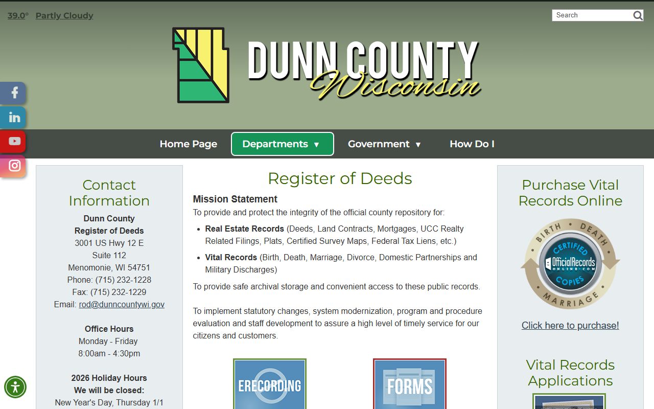 Dunn County deed records register of deeds