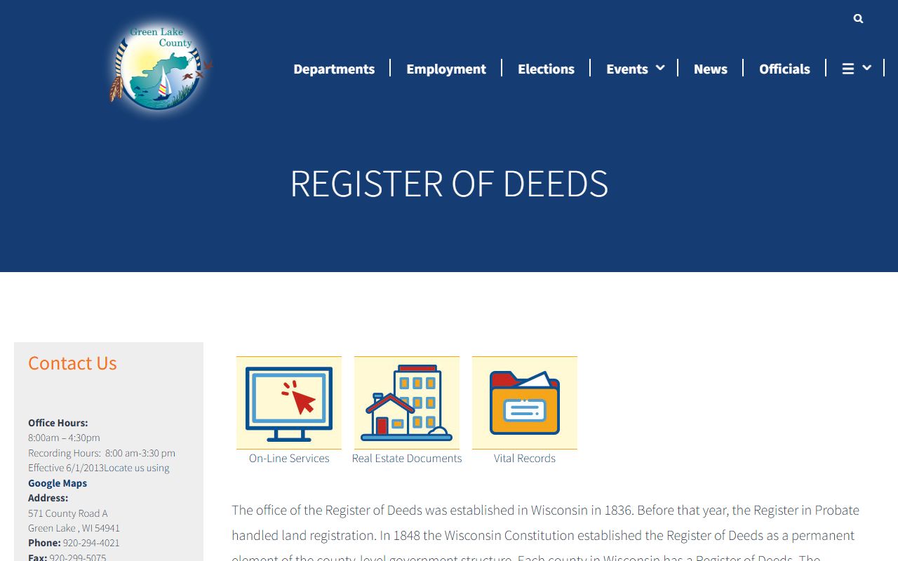 Green Lake County deed records register of deeds