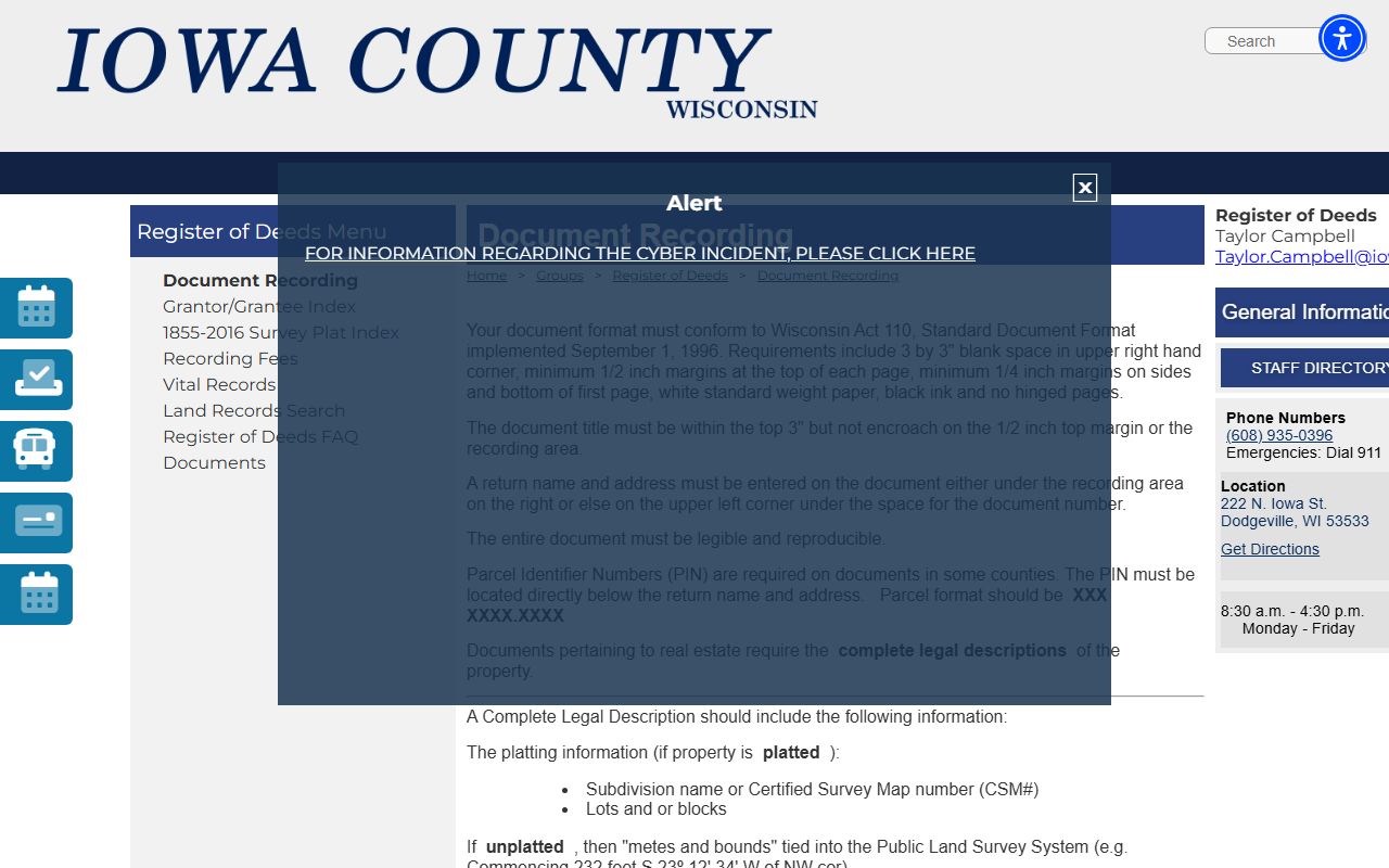 Iowa County deed records document recording requirements