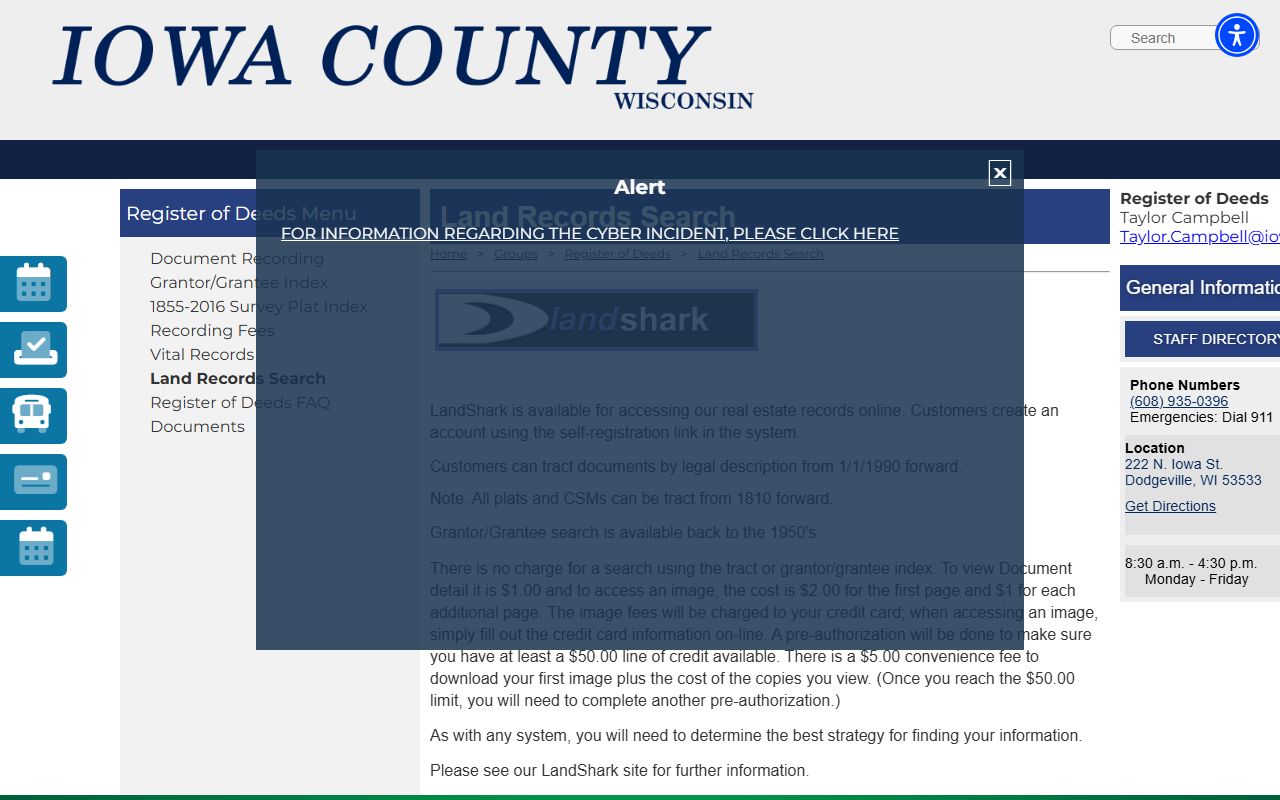 Iowa County deed records LandShark search