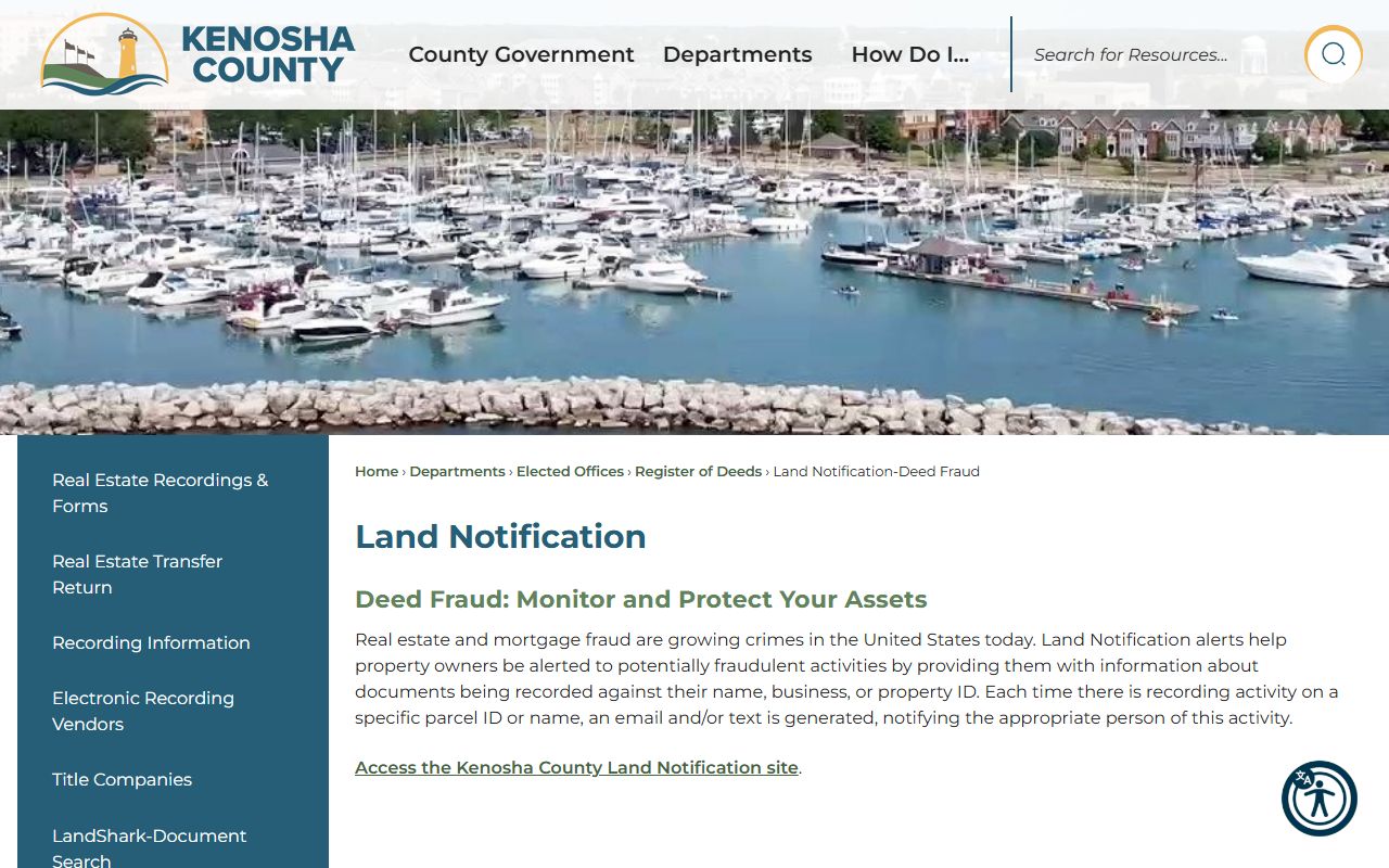 Kenosha County deed records land notification fraud alert