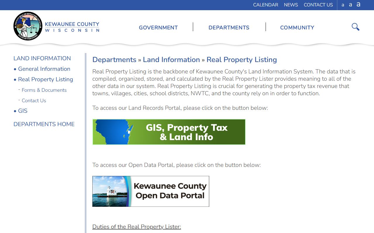 Kewaunee County deed records real property listing