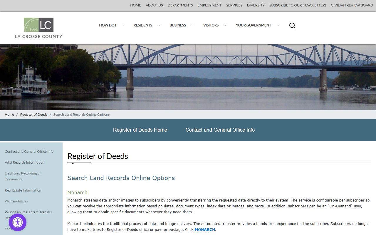 La Crosse County deed records search options page