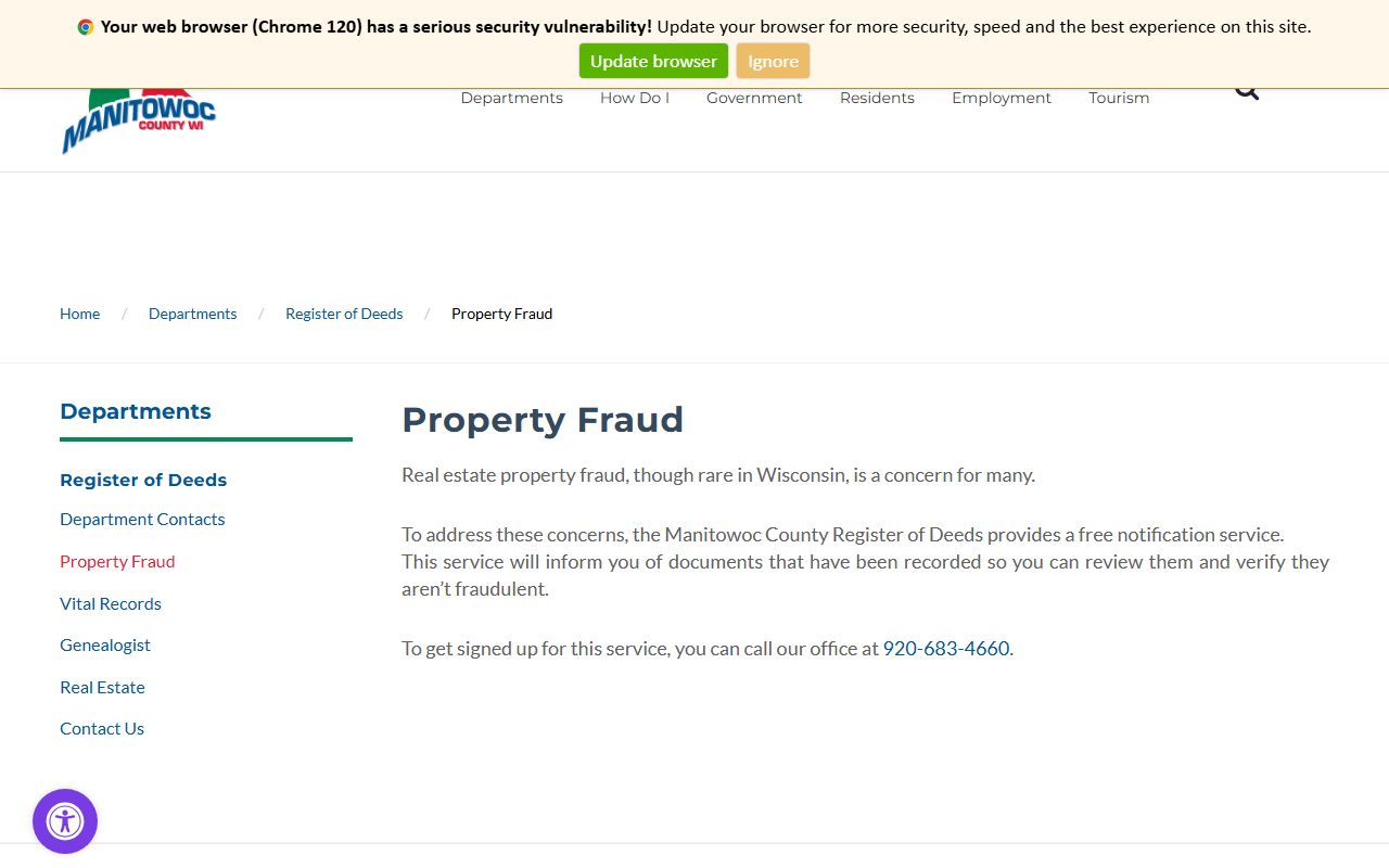 Manitowoc County deed records property fraud office