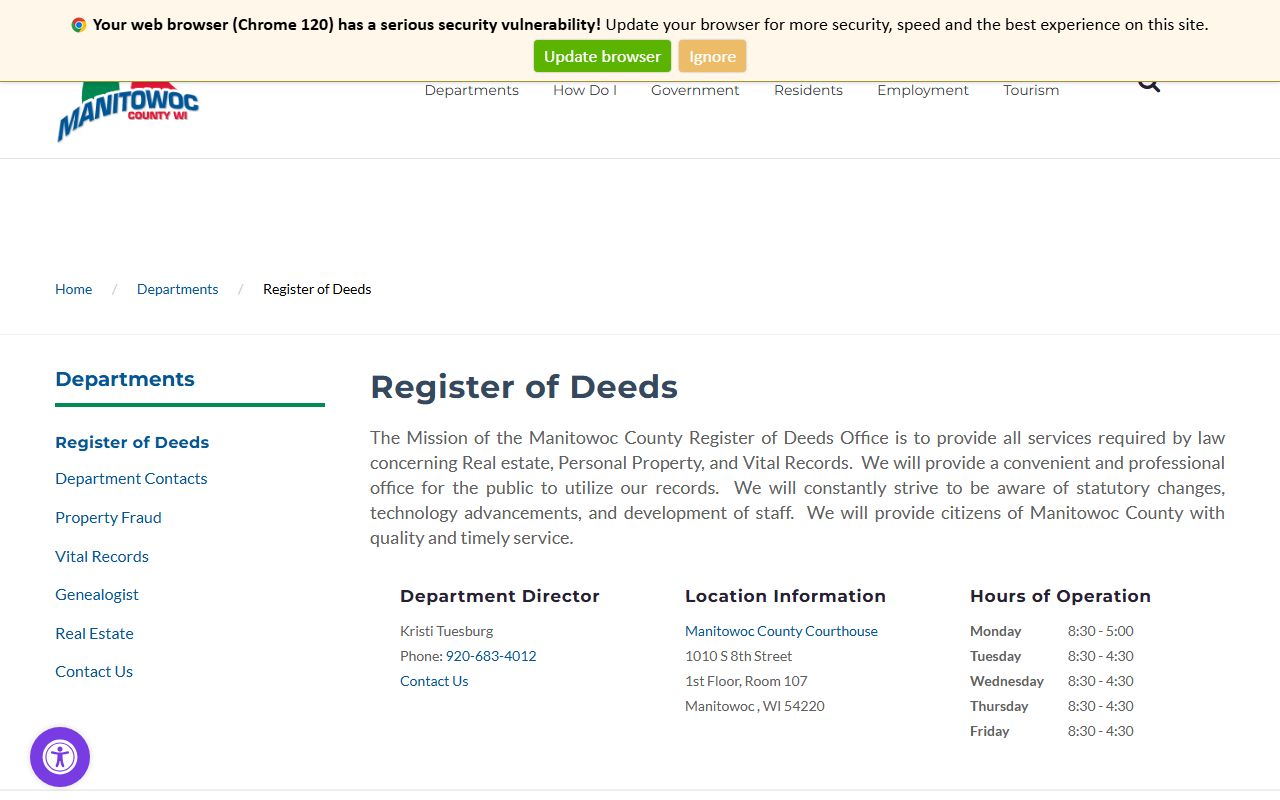 Manitowoc County deed records register of deeds office