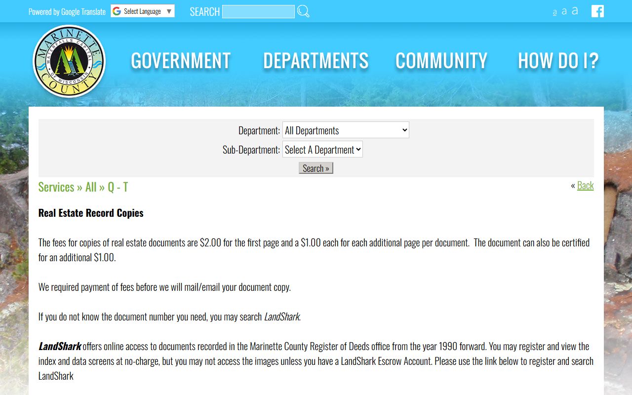 Marinette County deed records real estate copies