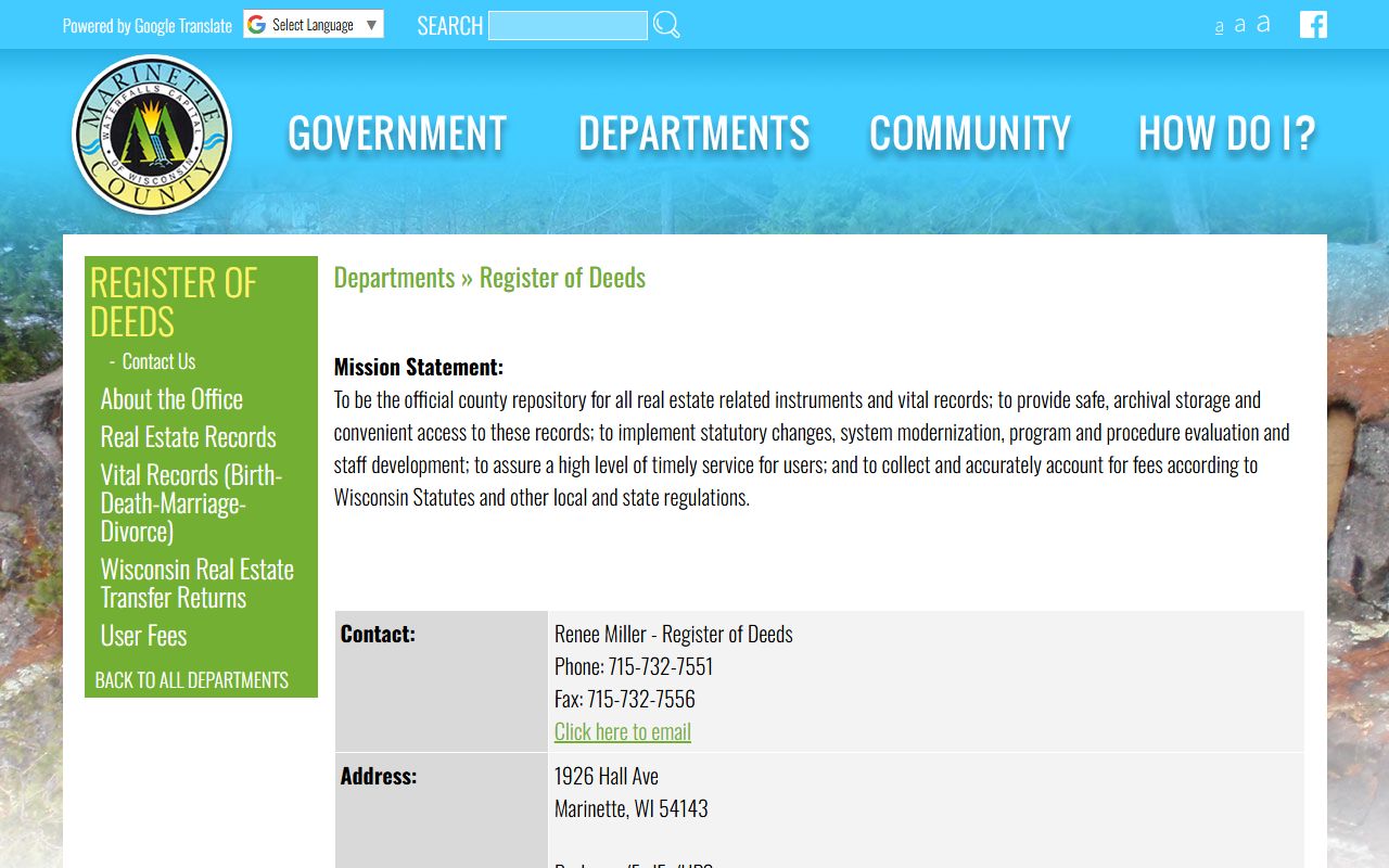 Marinette County deed records register of deeds