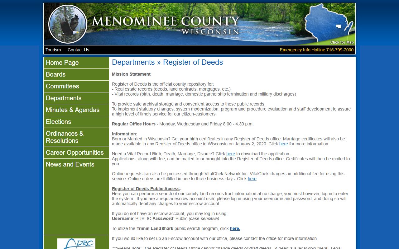 Menominee County deed records register of deeds office