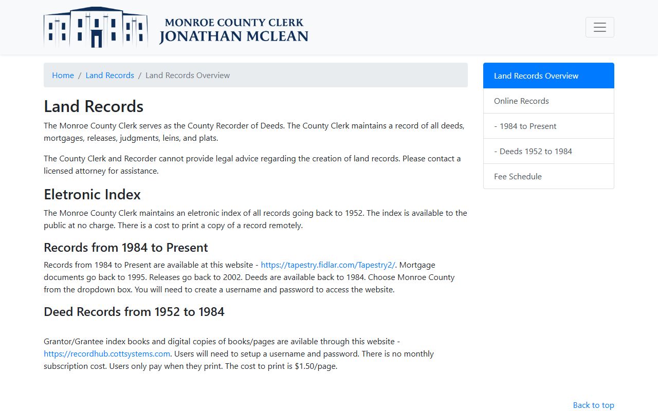 Monroe County deed records register of deeds office