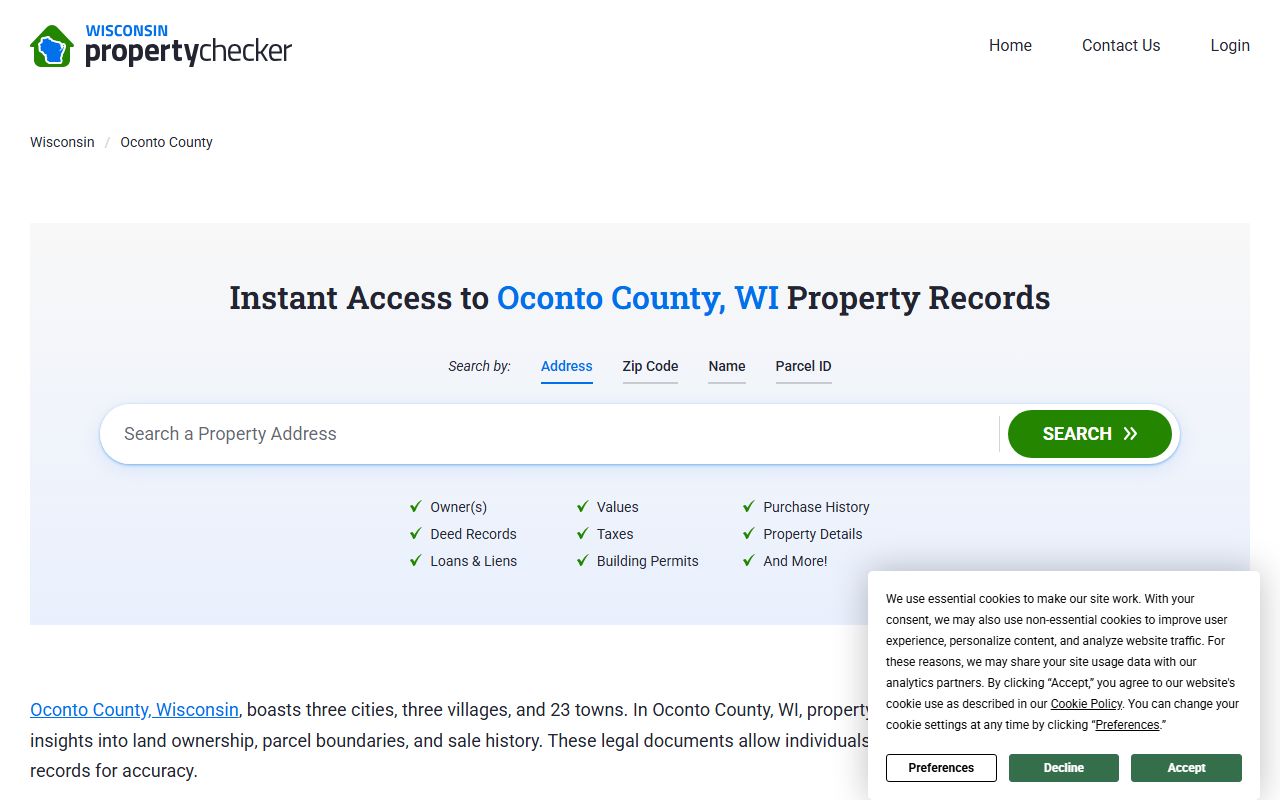 Oconto County deed records property records background