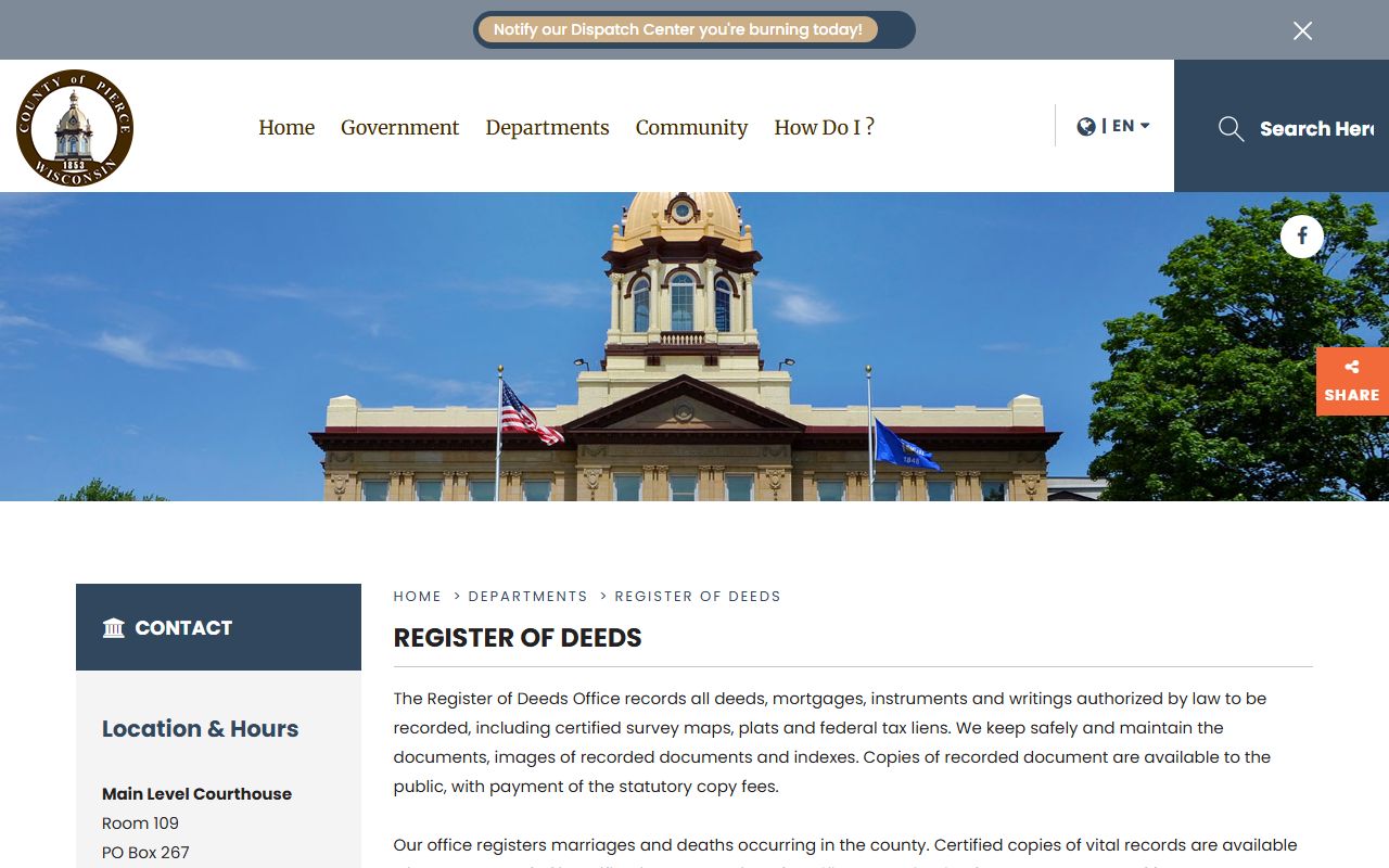 Pierce County deed records register of deeds office