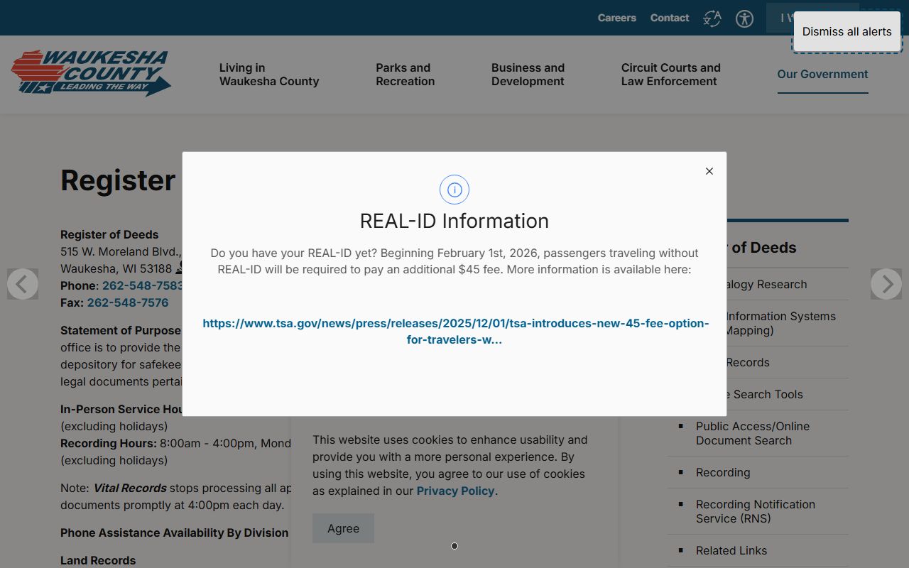 Waukesha County deed records register of deeds office